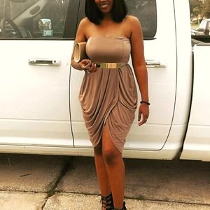 Bronze Strapless Knee Length Dress